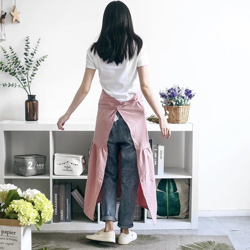 Fashionable Fishtail Apron Countryside Princess Hanging Neck and Waist Floral Work Clothes Women Home Kitchen Cleaning