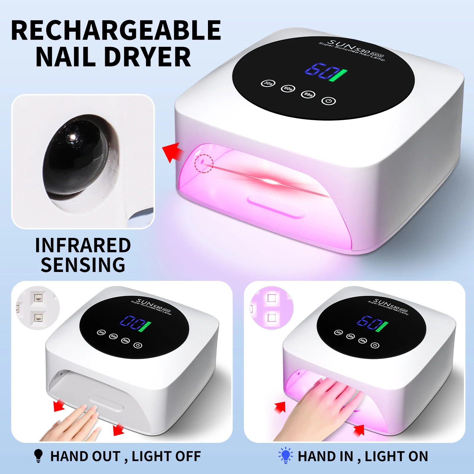 Lámpara de uñas recargable de 57 LED, secador de uñas LED UV profesional para un curado rápido, herramientas de salón de secado de uñas de esmalte de uñas de Gel UV