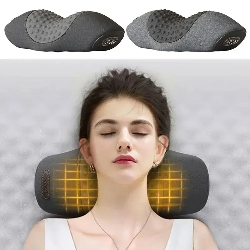 Electric Neck Massage Pillow Heated Vibration Neck Back Cervical Support Relaxation Sleep Memory Foam Spinal Support Massager