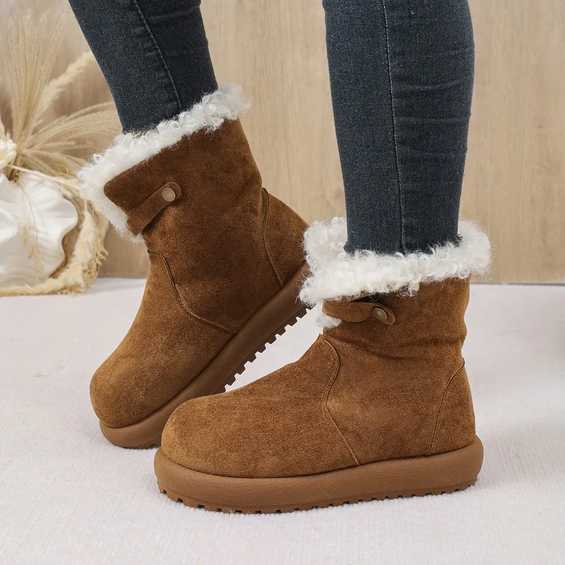 Women Comfortable  Snow Boots 2026 Winter Designer Button No Slip Thick Bottom Ankle Boots Women Warm Short Plush Shoes