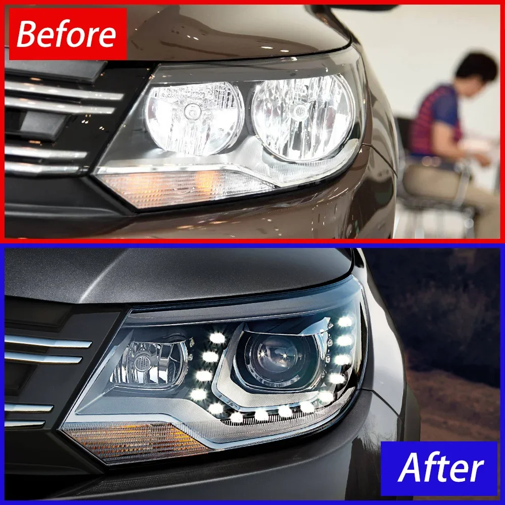 التوصيل والتشغيل تعديل مصابيح السيارة الأمامية الجمعية لشركة فولكس فاجن تيجوان 2013- 2016 السيارات LED العلوي ترقية عدسة العارض الملحقات