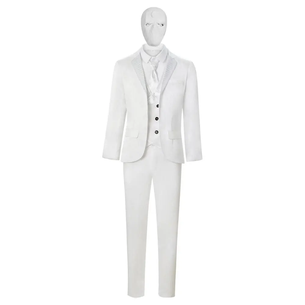 

New movie Moonlight Knight Movie Moon Superhero Mr Knight Cosplay Costume For Men White Tie Vest Suit Headgear Mask Sets Hallow