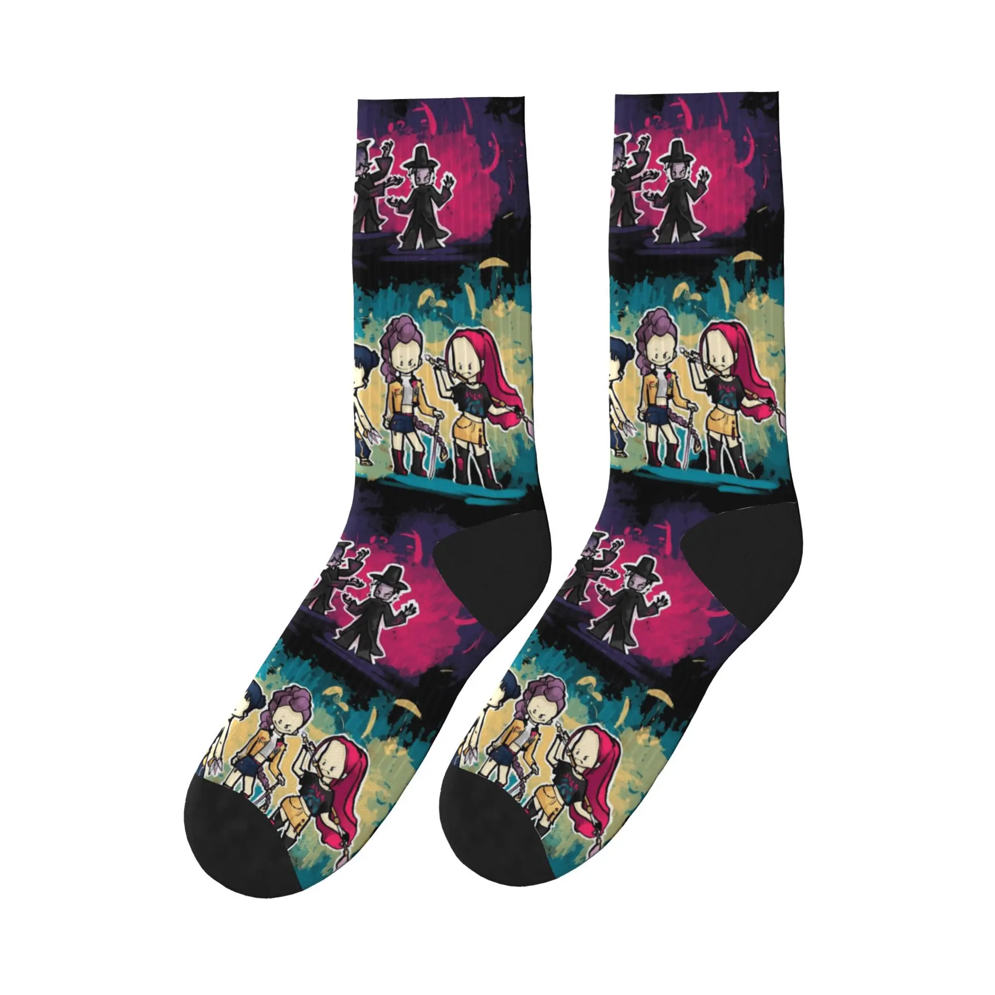 

Мужские носки Saja Boys vs Huntrix Kpop Demon Hunters, нескользящие средние мягкие носки, осенние модные носки для скейтборда с узором