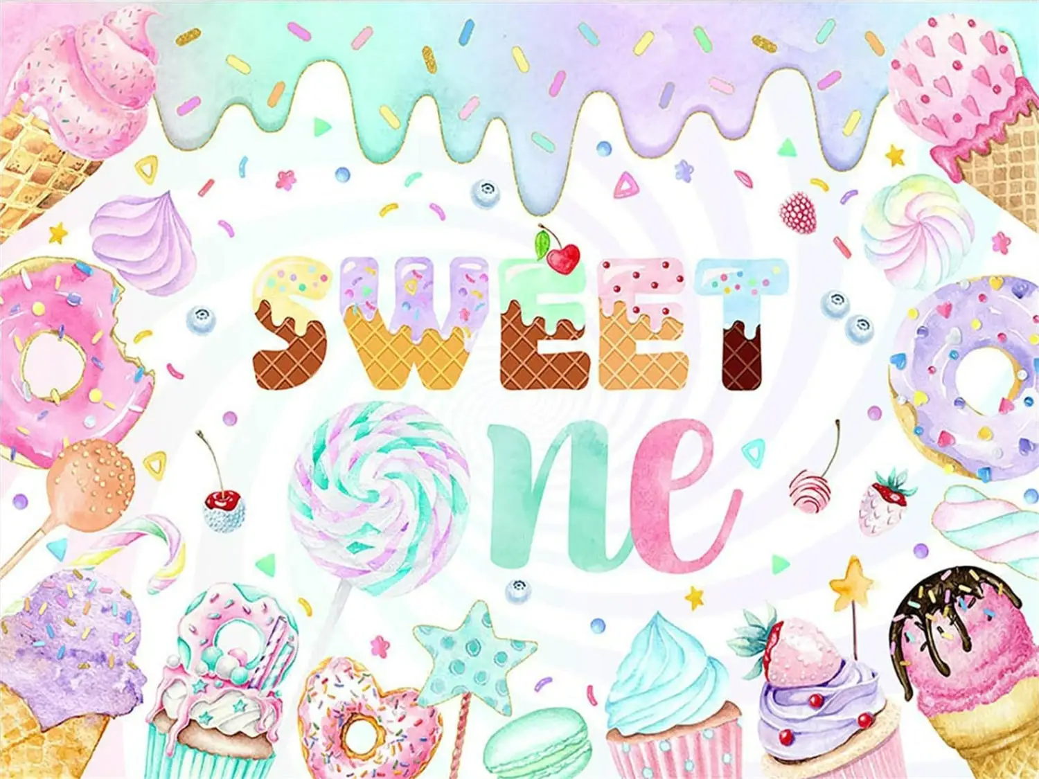 Dolce uno sfondo 1 ° compleanno gelato ciambella decorazioni per feste di compleanno per ragazze sfondo gelato, Econ vinile, oggetti di scena