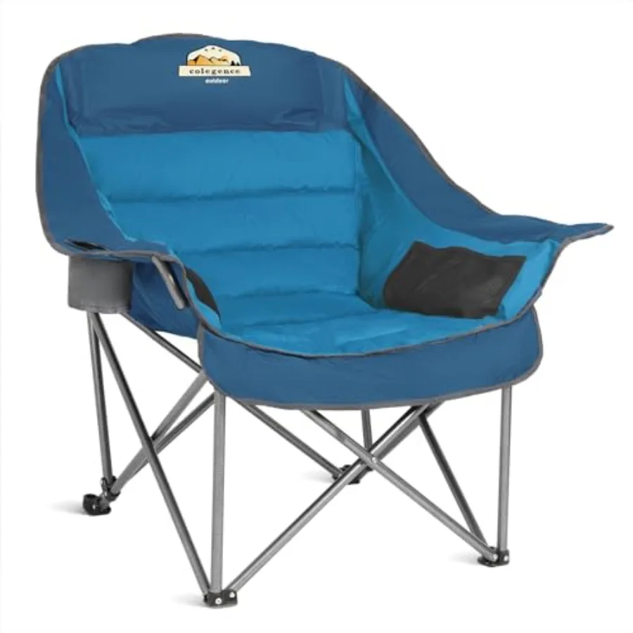 

Oversized XL Padded Camping Chair Wide Heavy Duty Lawn Chairs Support 450 LBS Portable Folding Gaint Plus Camp Chair with Side