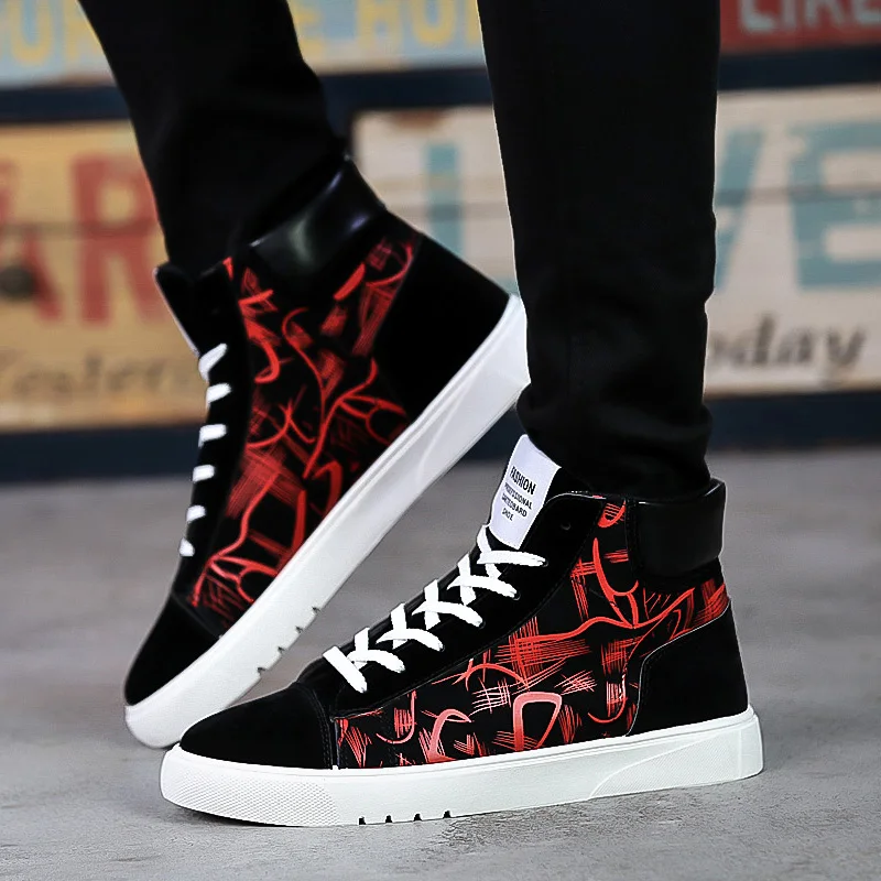 Fashion Sneakers Men Canvas Shoes Breathable High Top Chunky Shoes Male Causal Sneakers Black Purple Red Mens Causal Shoes A305