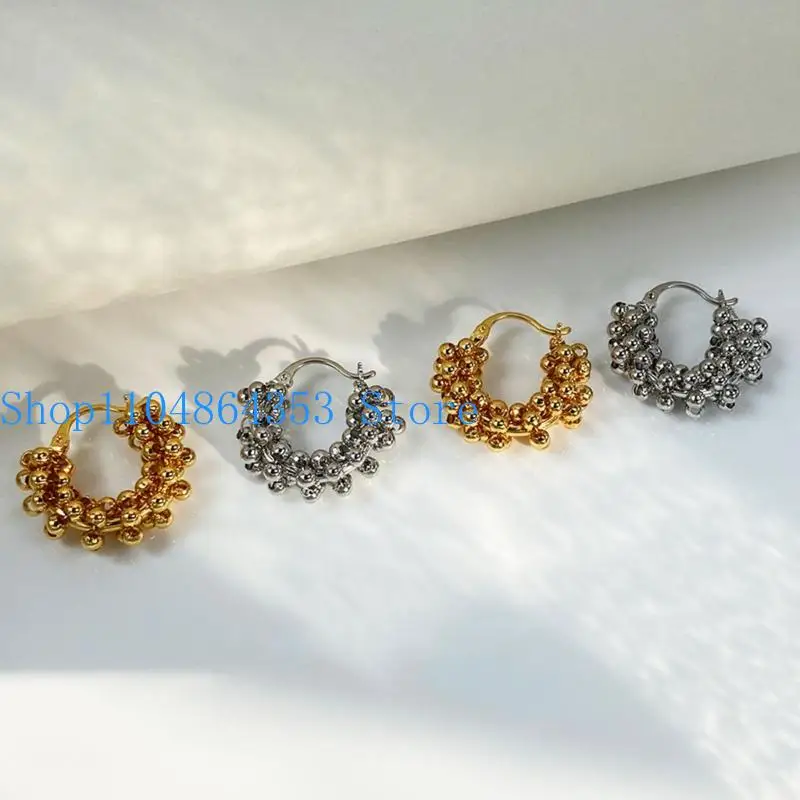 652F Statement Beaded Circle Earrings Pair with Hinged Closure, 4cm/1.57inch Fashion Earrings for Daily Styling Outfits