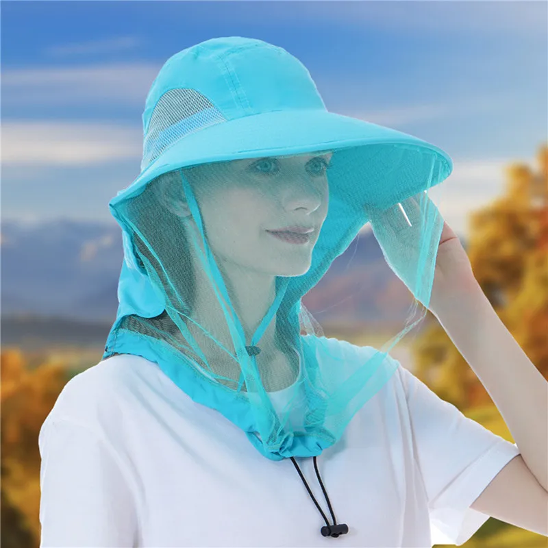 Outdoor Mosquito Bee Insect Proof Mesh Mask Sun Protection Breathable Hat Men Women Fishing Hats Face Covering Night Fish