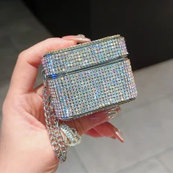 Custodia per auricolari con strass lucidi Bling di lusso per AirPods 3 Pro 2 1 Pro2 bracciale con placcatura a catena custodia protettiva per cuffie Bluetooth