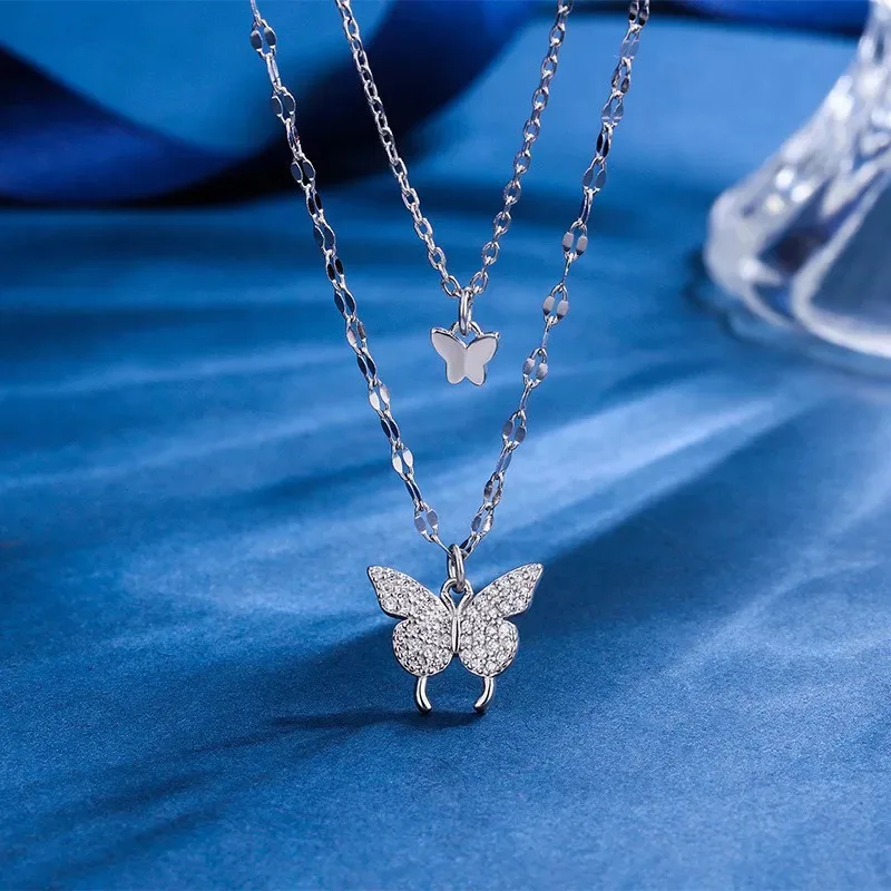 

Серебряное колье S925 с двойным слоем и сверкающими бриллиантами в форме бабочки для женщин, цепочка на ключицы SENLIM 2026