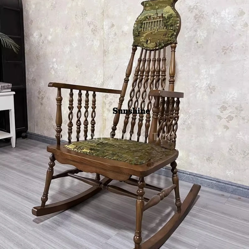 American medieval solid wood, rural, casual, lounge chair, balcony, retro, simple and modern
