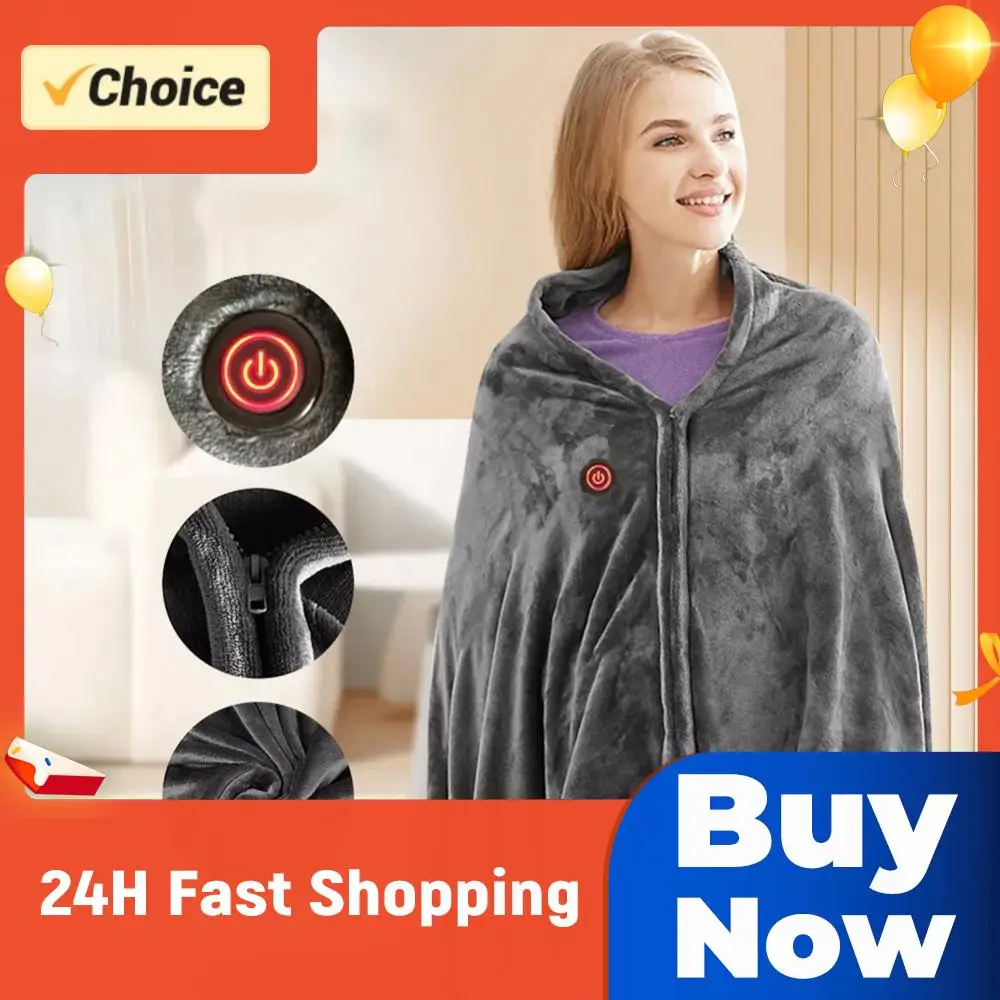 

USB Heated Blanket Heated Blanket Shawl 3 Heating Level Wearable Electric Blanket Coral Velvet 9 Heated Areas for Indoor Outdoor