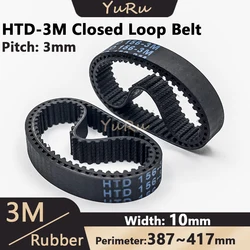 HTD-3M Rubber Timing Belt Width 10mm Closed Loop Length 387 390 393 396 399 402 405 408 411 414 417mm HTD3M Synchronous Belt 3M