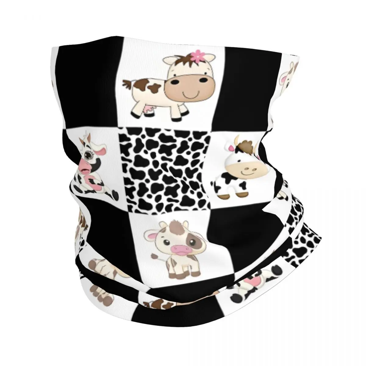 Cow Pattern Cute Baby Cow Cartoon Nursery Pattern With Cow Scarf Neckerchief Neck Face Mask Polyester