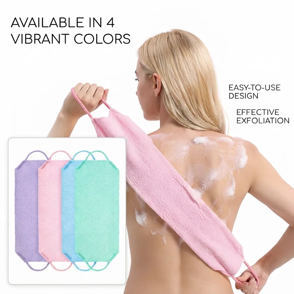 4Pcs Nylon Back Scrubber Elastic Body Wash Towel with Drawstring Design Beauty Skin Exfoliating Cloth Washcloth for Bathroom