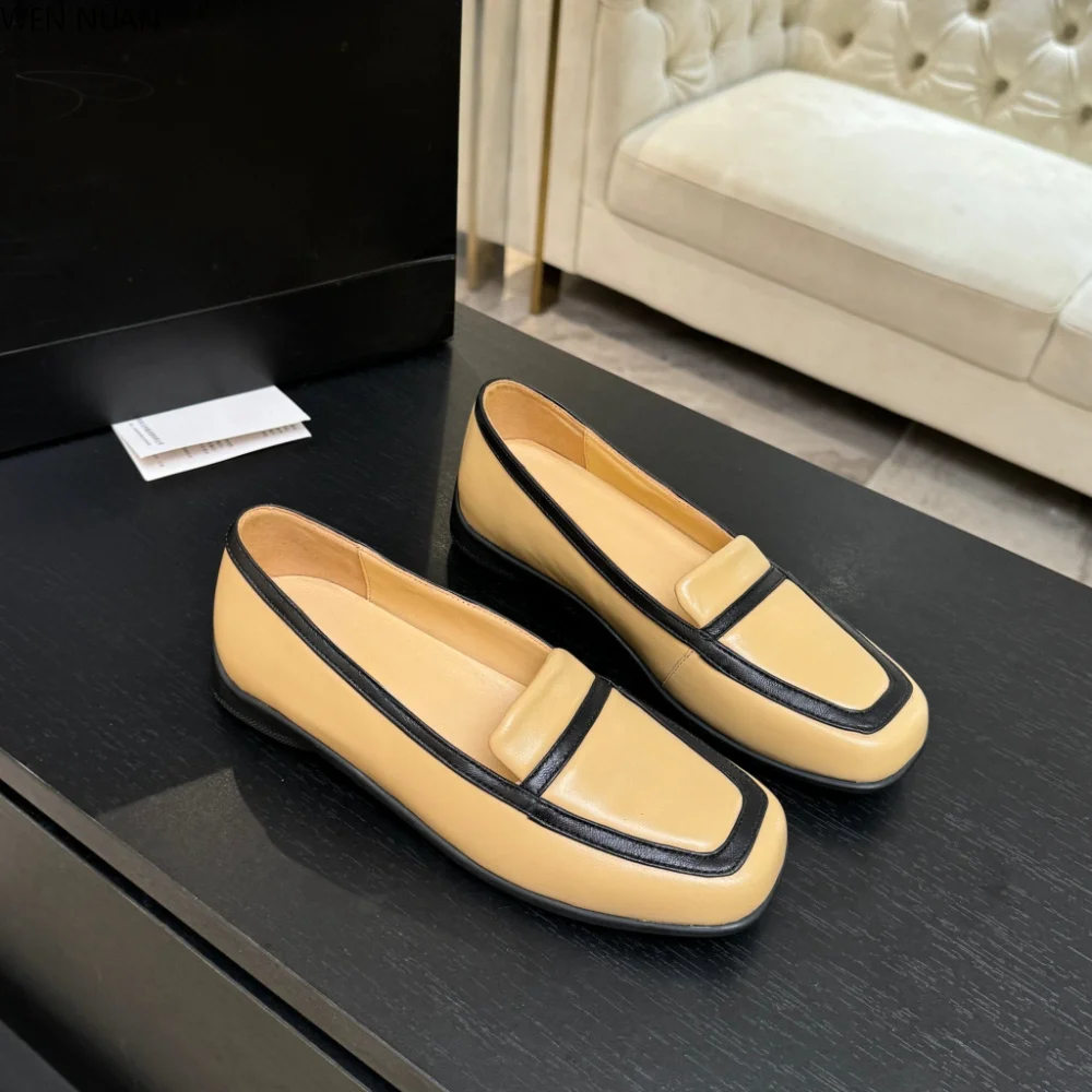 Retro-style square-toe multi-color low-cut slip-on flats for women perfect for daily wear and versatile for various occasions
