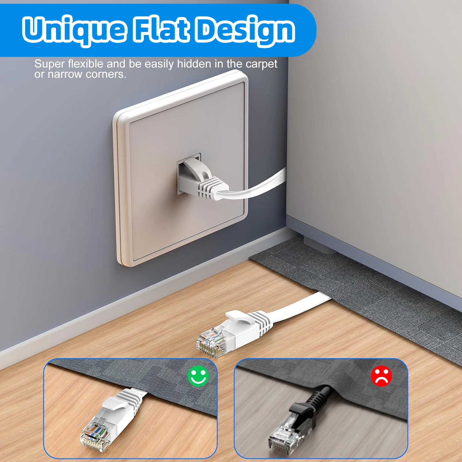 كابل إيثرنت Cat 6 بطول 50 قدمًا، كابل تصحيح كمبيوتر RJ45 Internet LAN المسطح لجهاز التوجيه والمودم والمفتاح ووحدات التحكم في الألعاب والبث #4