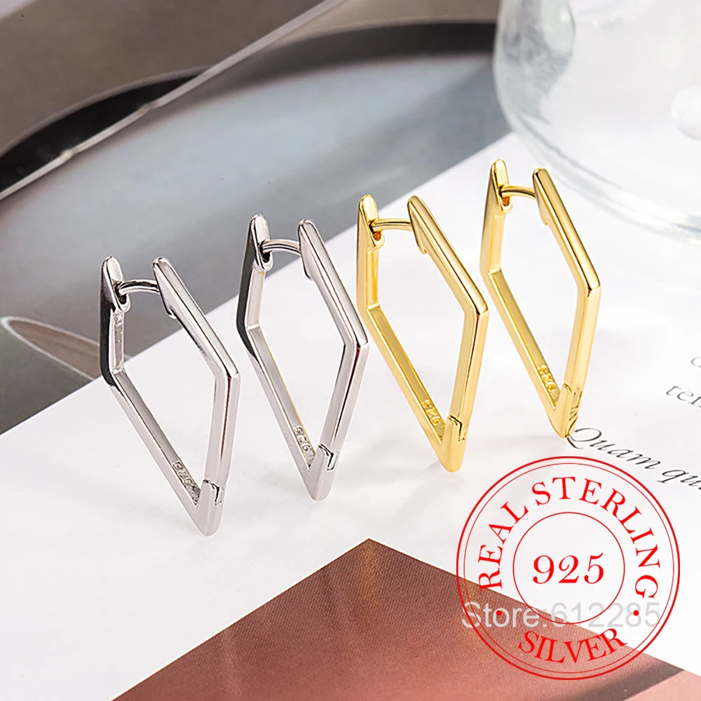 925 Sterling Silver Pentagonal Rhombus Geometric Hoop Earrings for Women S925 Wedding Party Jewelry Gift Aretes De Mujer