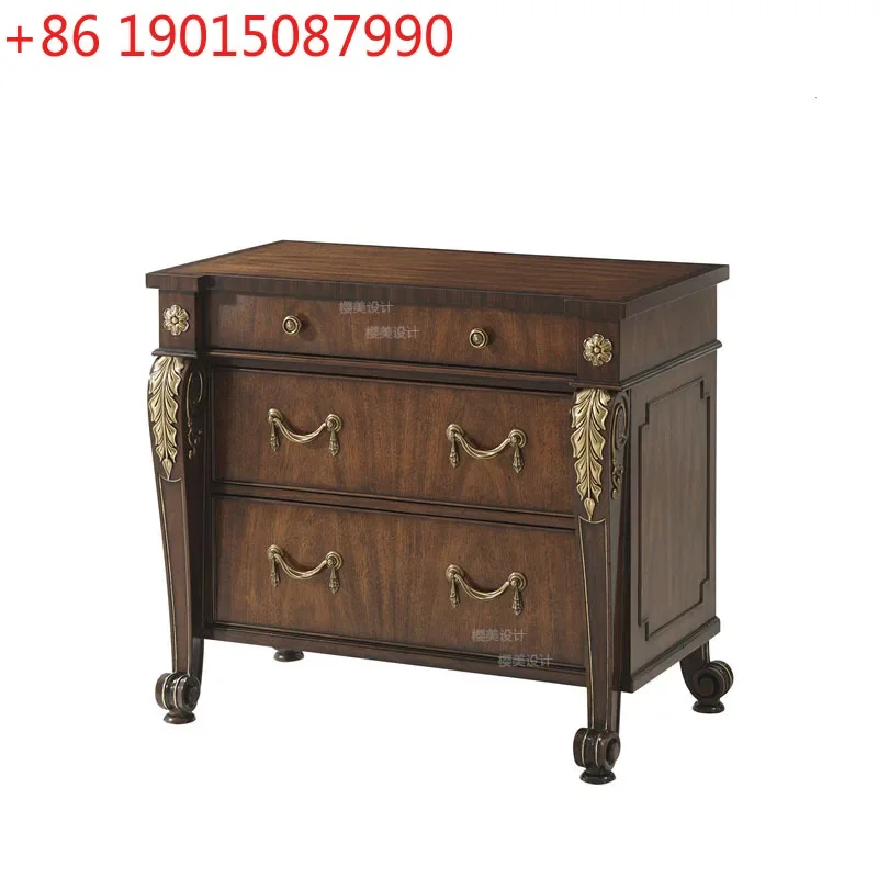 

Alexander neoclassical solid wood carving flower bedside table La Casa gold chest mansion villa model room furniture
