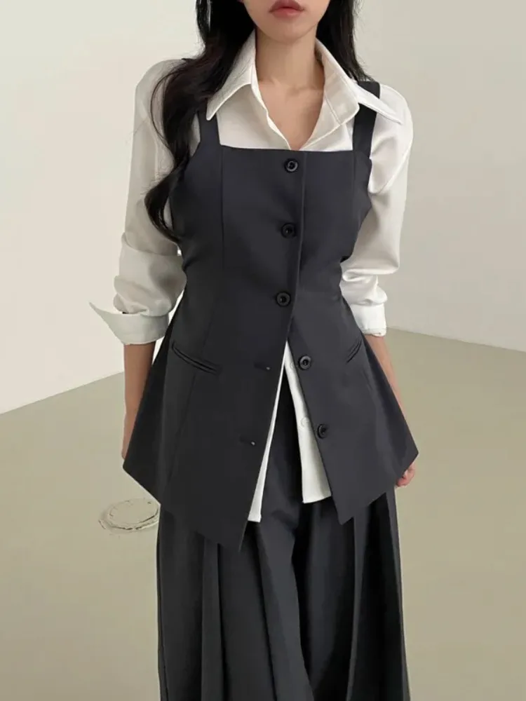 Ele Basic Long Sve irt Dames Vroege lente High Sense Taille Cinching Afslanken Svel Vest Tweedelige set