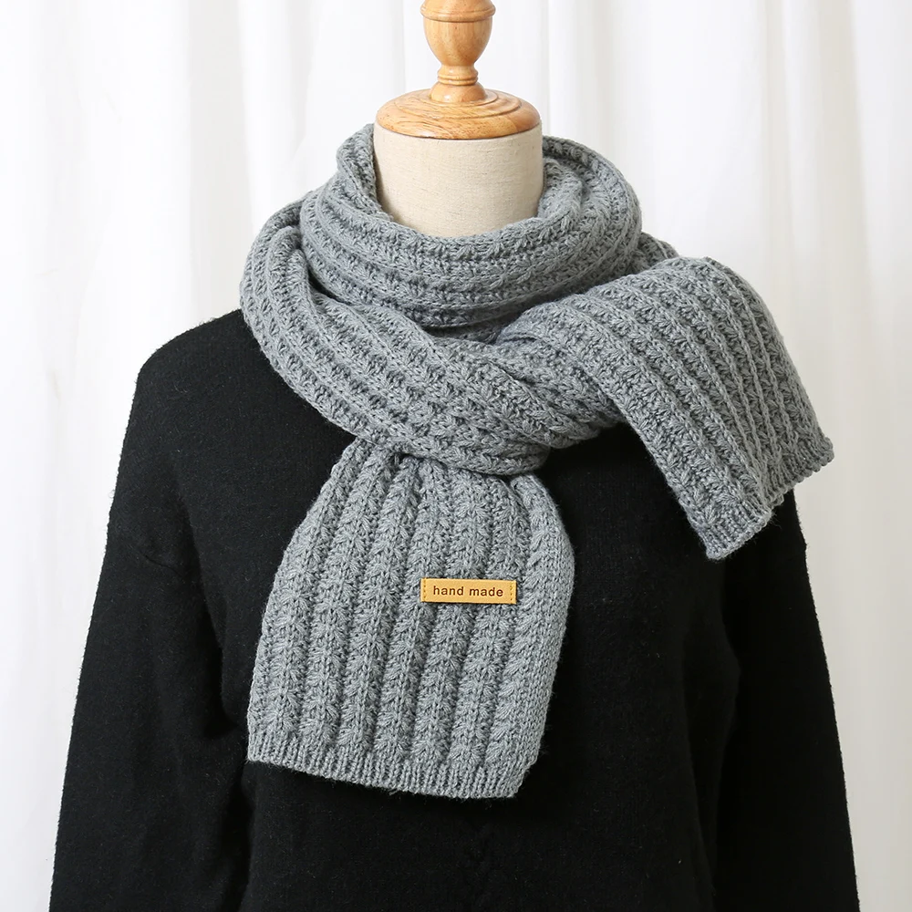 Coarse Wool Knitted Scarf Women's Winter Versatile Girl Student Solid Color Bib Trend Men's Cashmere Warm New Wrap Apparel Shawl