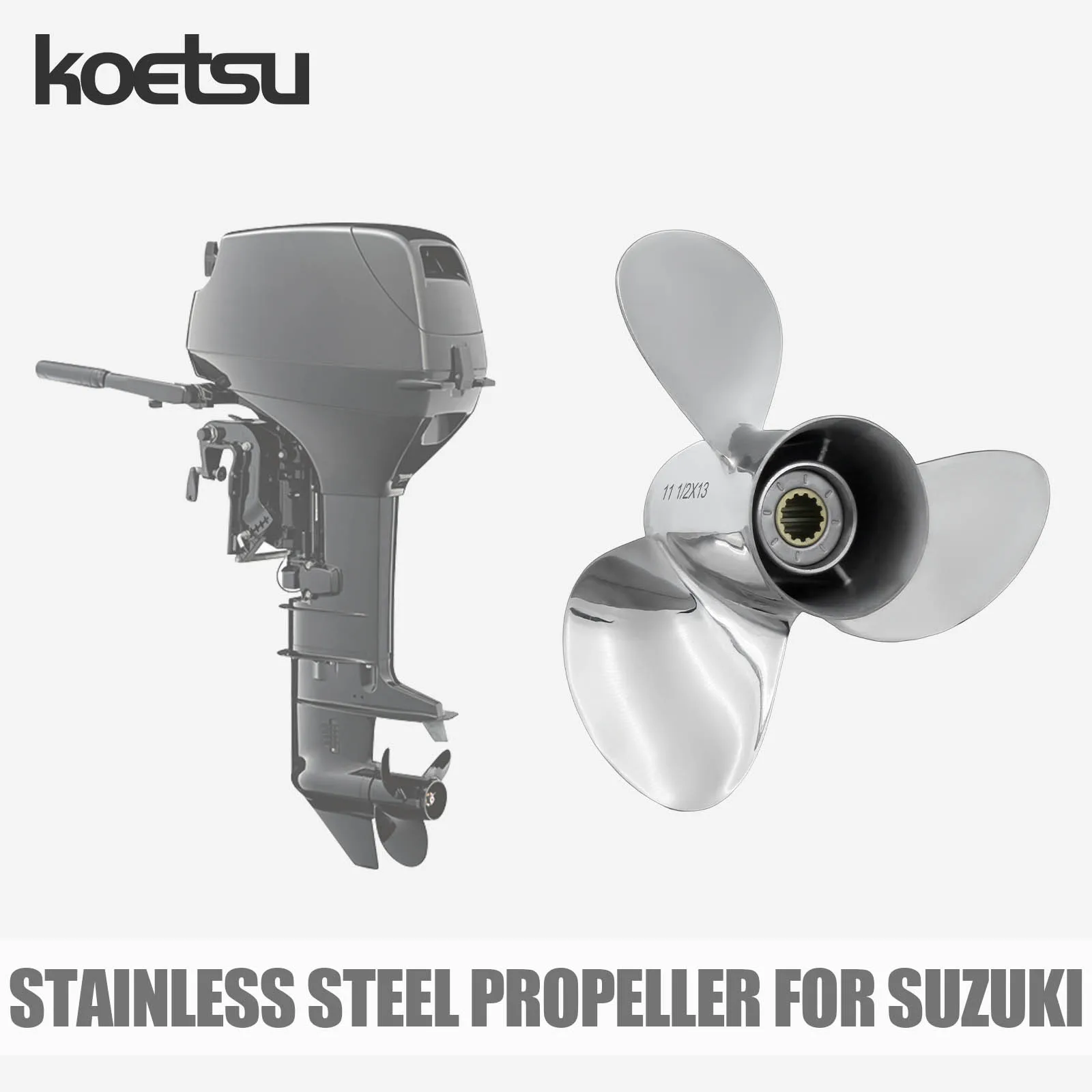 ใบพัดสแตนเลส KOETSU สำหรับเครื่องยนต์เรือยนต์นอกเรือซูซูกิ 4 จังหวะ 20 30 40 60 90 115 140 แรงม้า