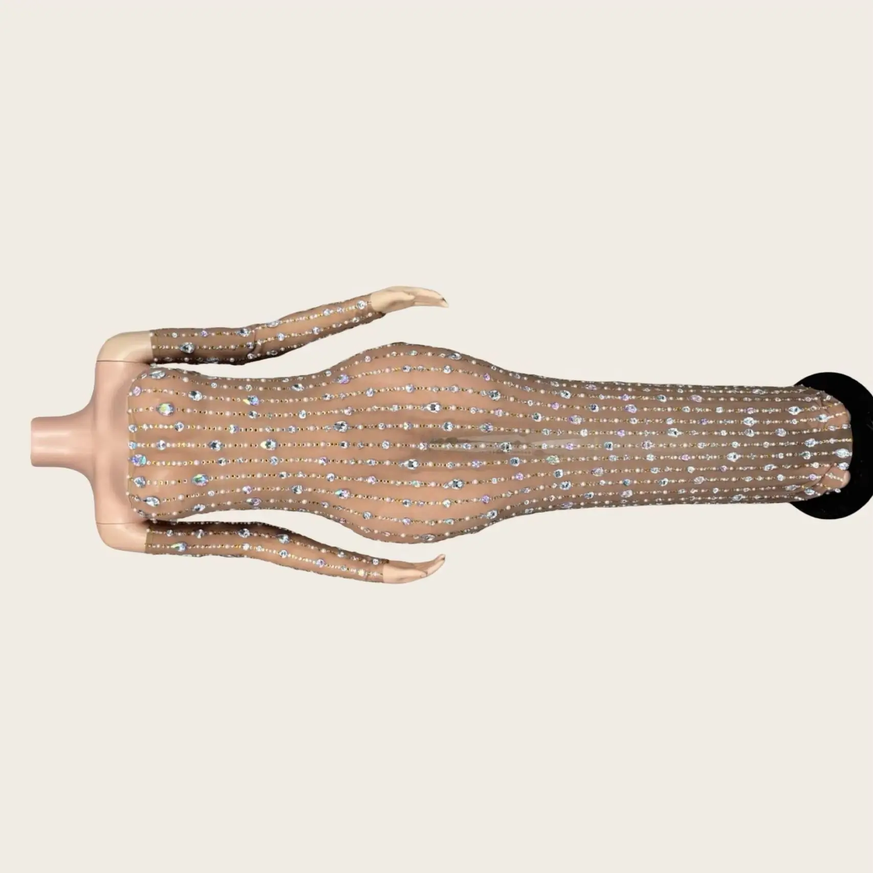 

Yuzhou Sparkly Crystals See Through Mesh Long Dress Gloves Celebrity Dress Elegant Women High-end Strapless Graduation Prom Gown