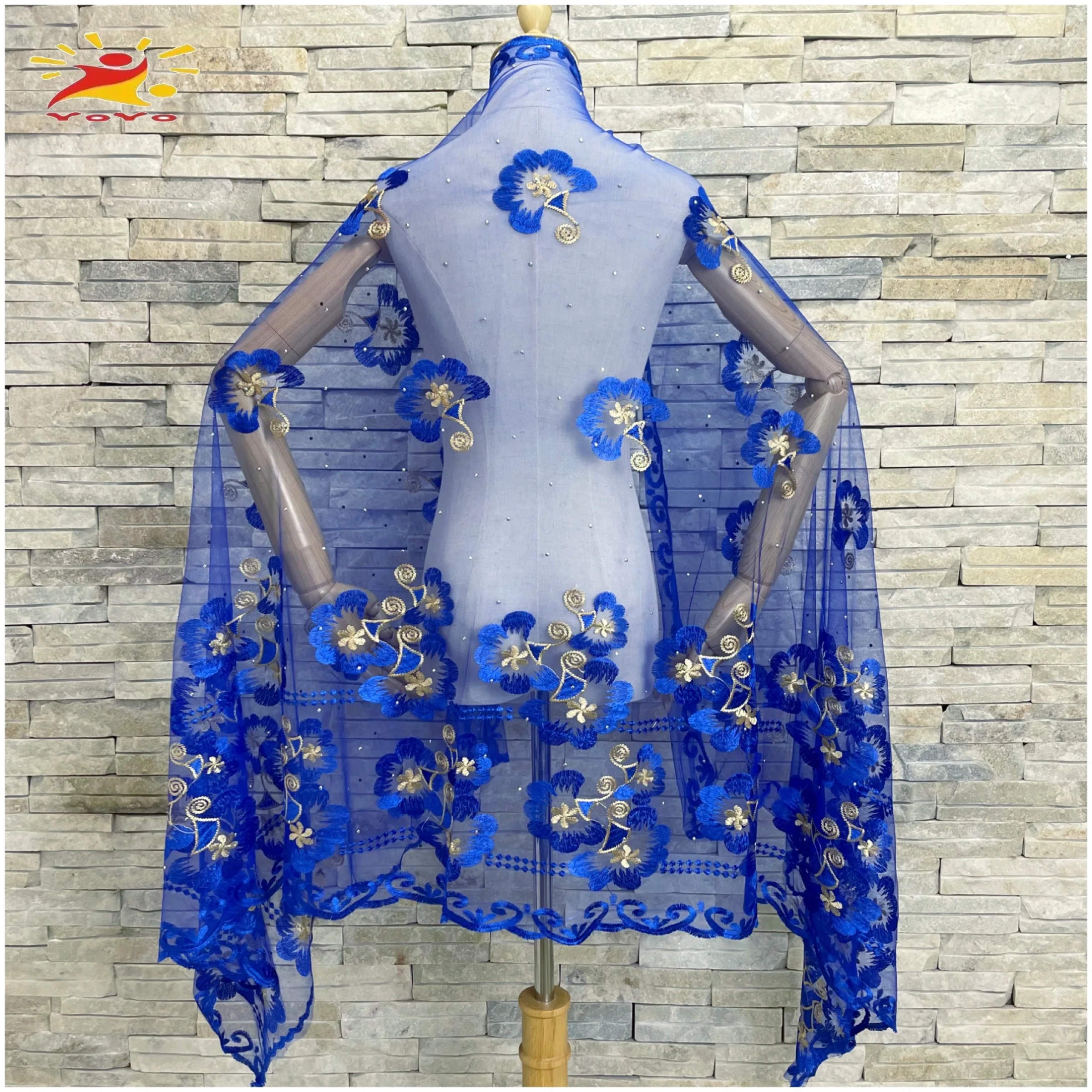 2022 African Islamic  Women's Headscarf Muslim Scarf Fashion Pashmina Soft Tulle Embroidered Hijab Shawl Soft Wrap 200*100CM