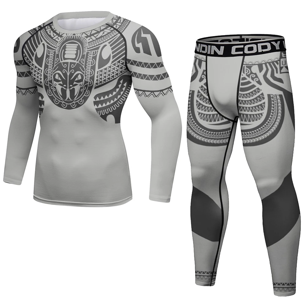 Fitness Camo zestaw sportowy męska koszulka kompresyjna 2 szt. Odzież sportowa do jogi MMA BJJ Rashguard Joggers legginsy siłownia spodenki na siłownię