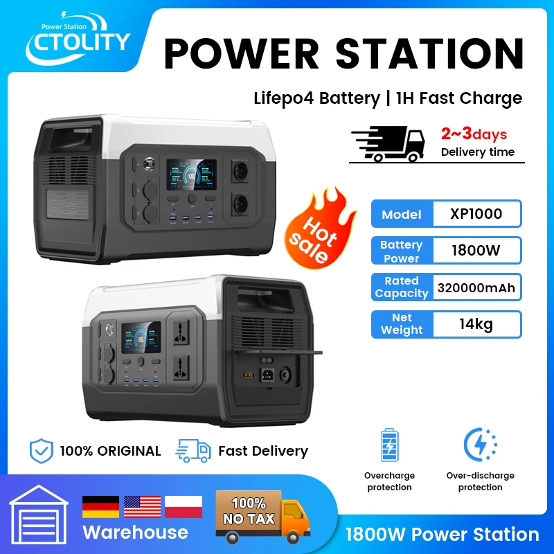 1800W Lifepo4 Battery 1024Wh Portable Power Station UPS Function Emergency Power 220V AC Outlets Pure Sine Wave зарядные станции