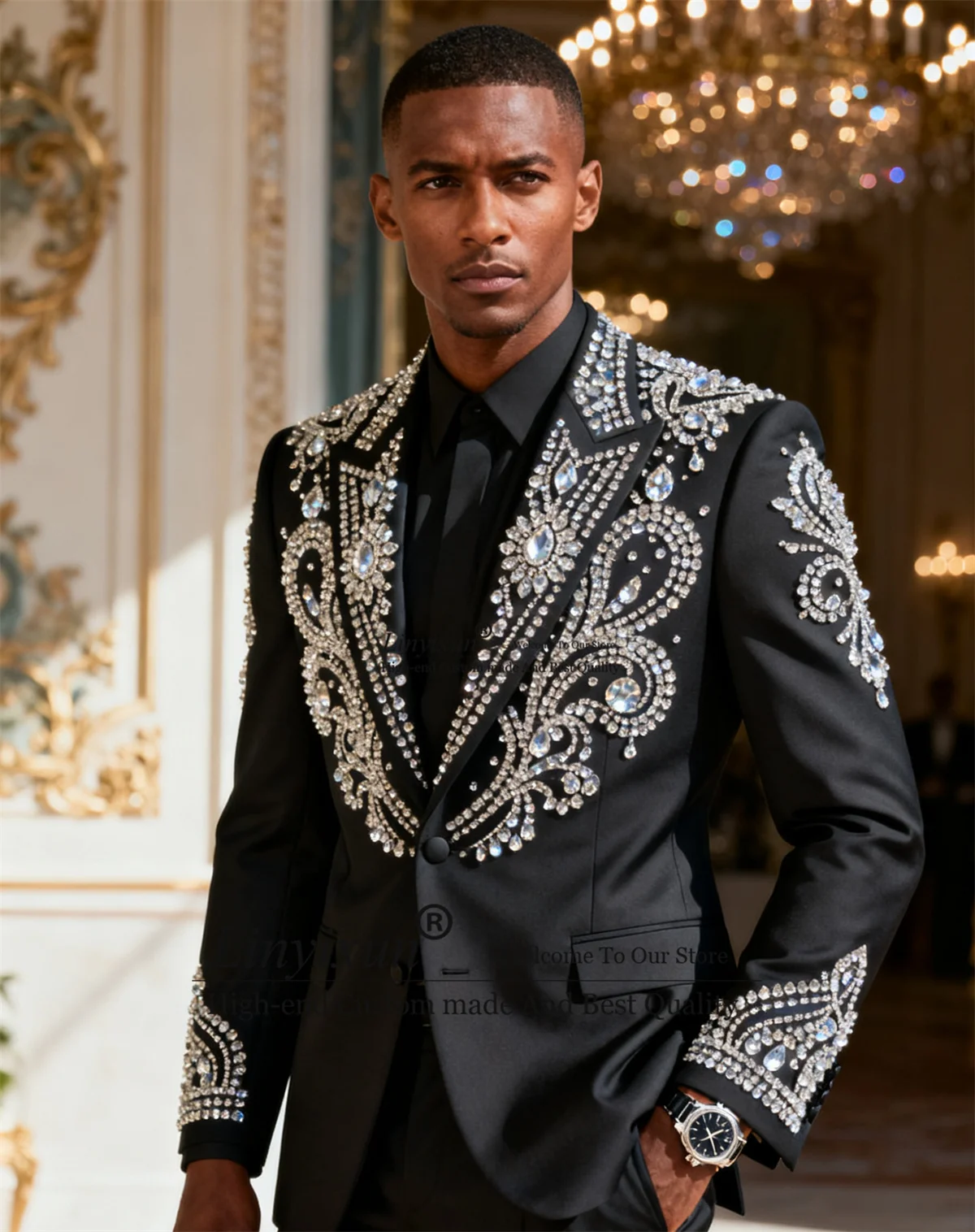 

Мужские костюмы с блестящими камнями и стразами, индивидуальные смокинги с остроконечными лацканами, костюм Homme, комплекты из 2 предметов, жених, свадебная вечеринка, Ropa Blazer