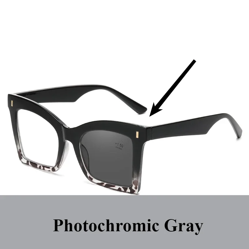 Oversized Photochromic Presbyopia Women Square Gradient Candy Color Color Changing Reading Eyewear Brand Design Green Goggle