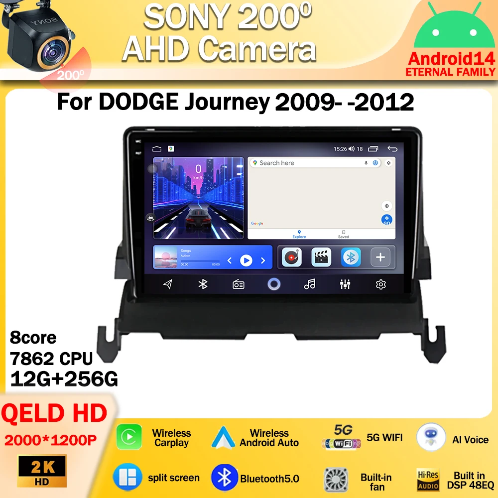 

9"Android 14 For DODGE Journey 2009 2010 2011 2012 Carplay Auto Car Radio Multimedia Video Player GPS Navigation DSP NO 2DIN