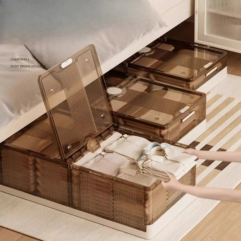 

Under Bed Folding Storage Box Transparent Plastic Organizer with Rolling Wheels Extra Large Capacity Anti-Dust Moisture-Proof