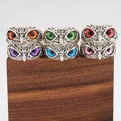 Fashion Vintage Cute Blue Eyes Owl Ring For Men Women Open Rings Silver Color Engagement Wedding Couple Ring Jewelry Gifts