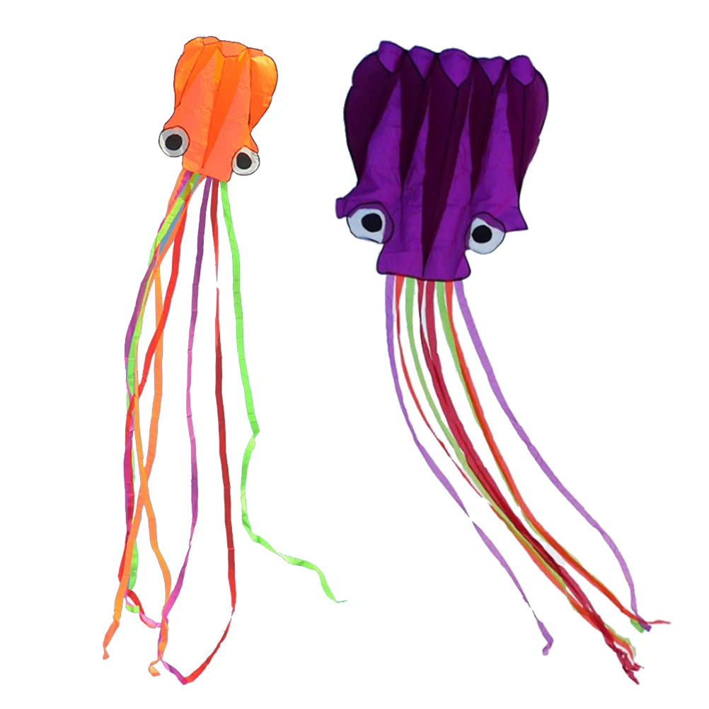 Cometa portátil de pulpo para niños y niños, juguete para actividades de juegos al aire libre con tablas de cuerda de 30m (Orang y morado), 2 uds.