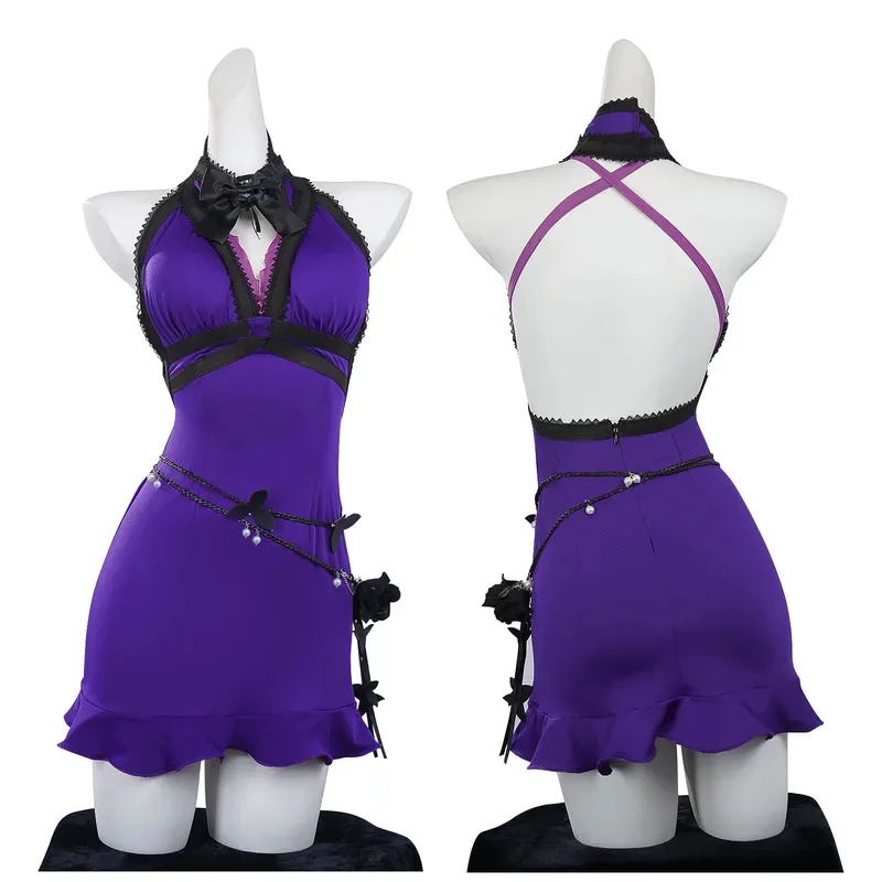 LQAnime Game Final Fantasy VII Tifa Lockhart Cosplay Costume Adult Woman Sexy Purple Evening Dress Wig Carnival Christmas Suit