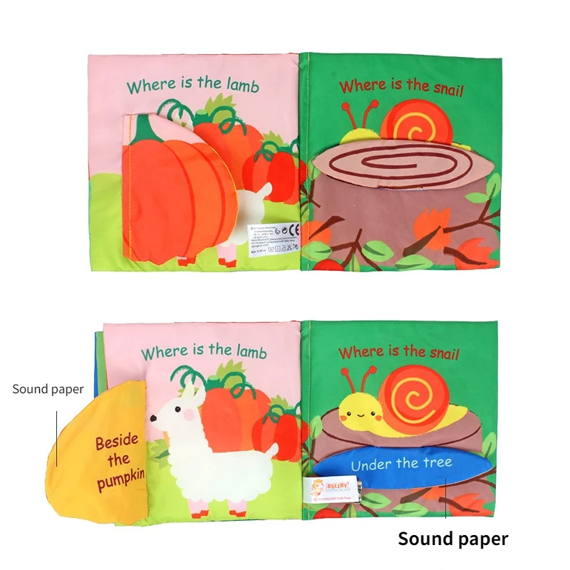 Baby Hide and Seek Cloth Book Early Learning Toy Tail Cloth Book Parent Child Interactive Sound Paper