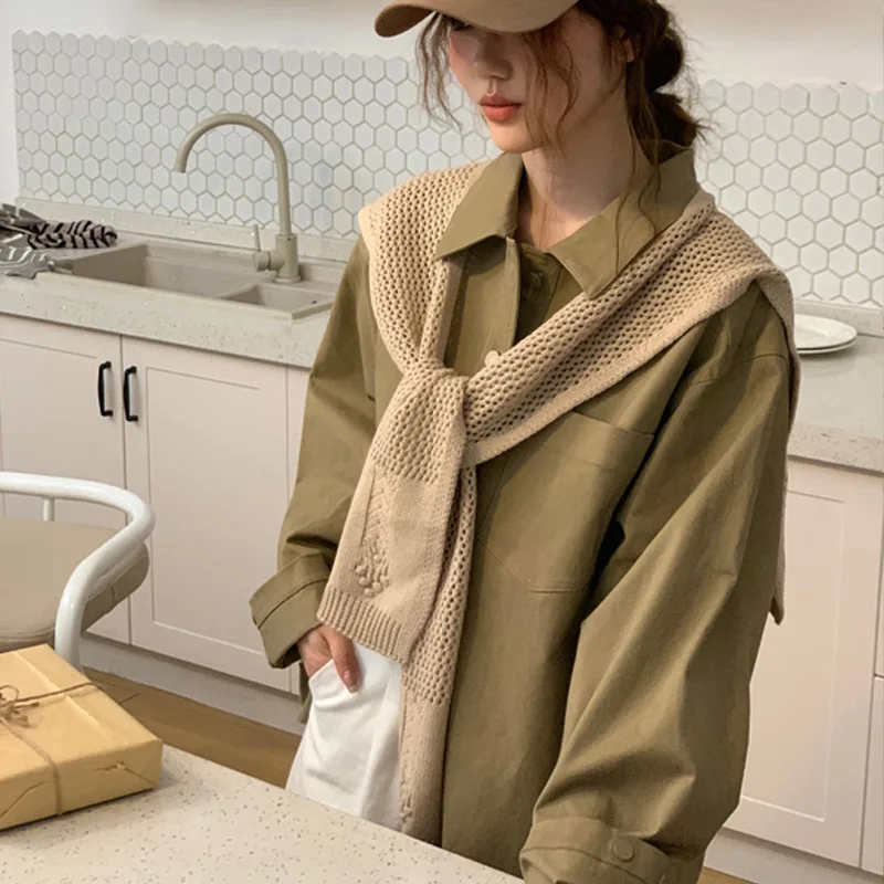 

Knitted Hollowed-out Decorate Shawls Woman Luxury High-end Solid Multi-purpose Neck Protection Scarf Women Luxury Designer Scarf