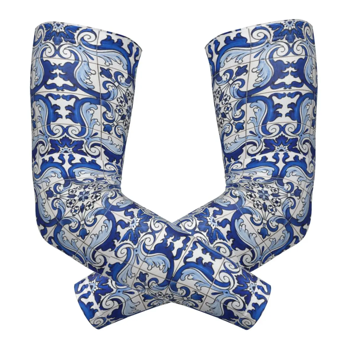 العتيقة الكلاسيكية لشبونة الأزرق Azulejo بلاط الأزهار في الهواء الطلق أكمام أذرع تبريد الشمس الأشعة فوق البنفسجية غطاء للحماية الصيف الدراجات أكمام الوشم