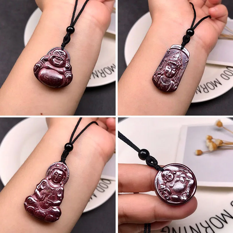 Rough Stone Avalokitesvara Pendant Female Men's Fu Smiling Buddha Pendant Hanging Ornament