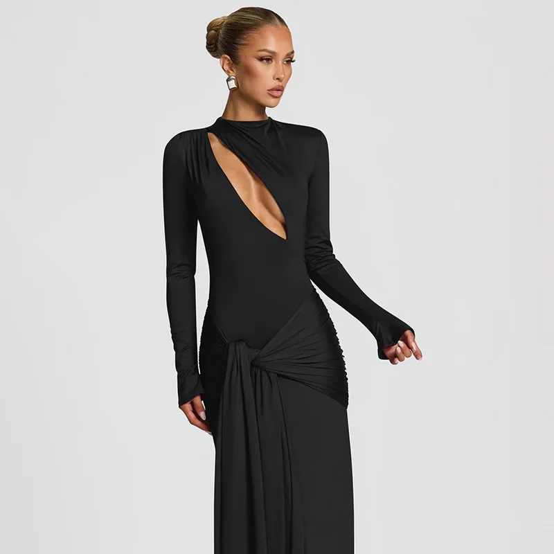 TWOTWINSTYLE, vestido recortado para chica, cuello medio alto, manga larga, adelgazante, Patchwork, vendaje, vestidos sexis para discoteca para mujer