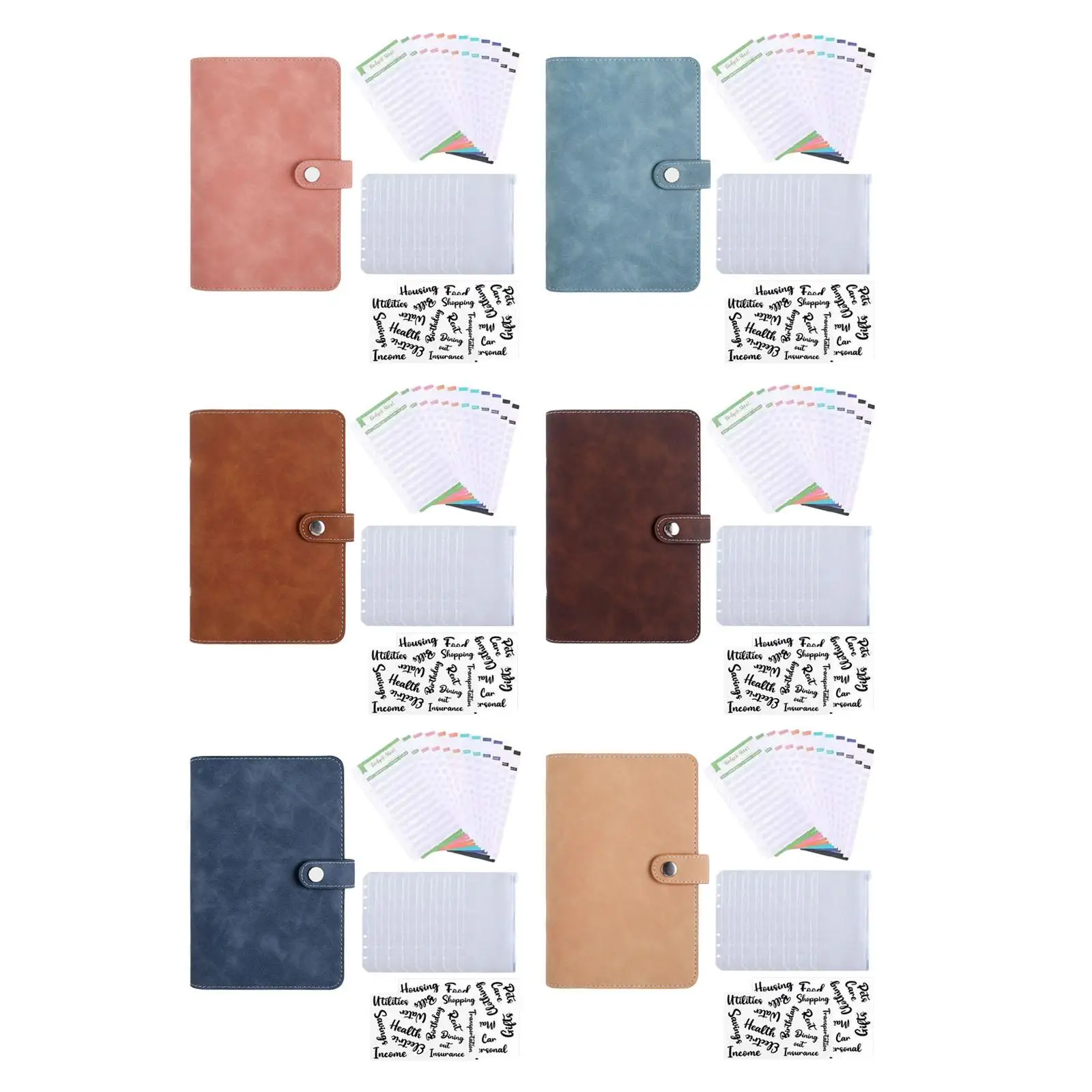 A6 Umschläge Binder Brieftasche, PU Leder Budget Planer Notizbuch mit 8 Stück