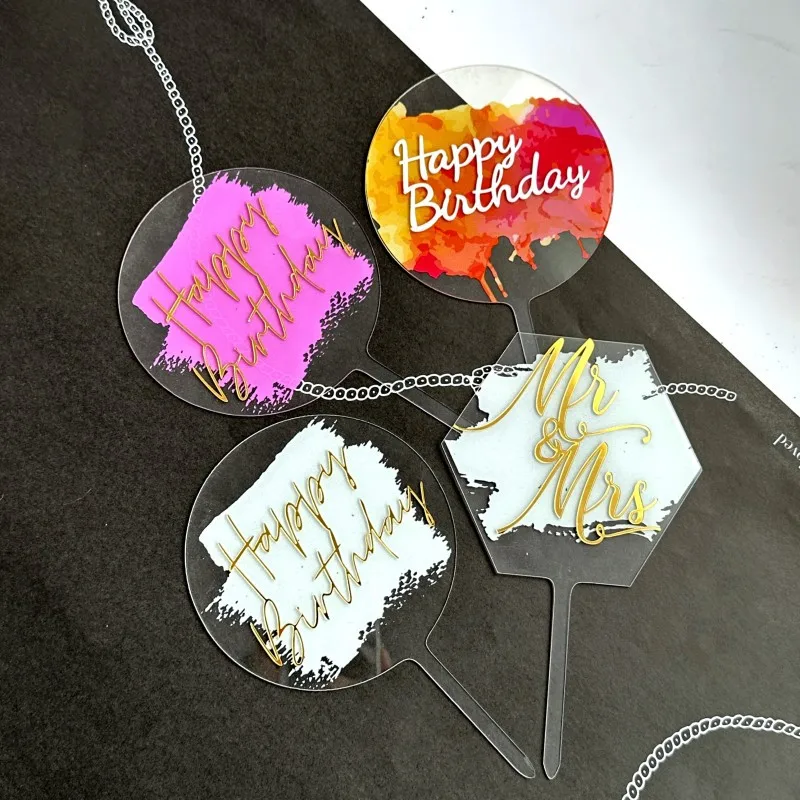 New Color Printing Happy Birthday Cake Toppers Acrylic Butterfly Birthday Cake Toppers for Kids Birthday Party Cake Decorations