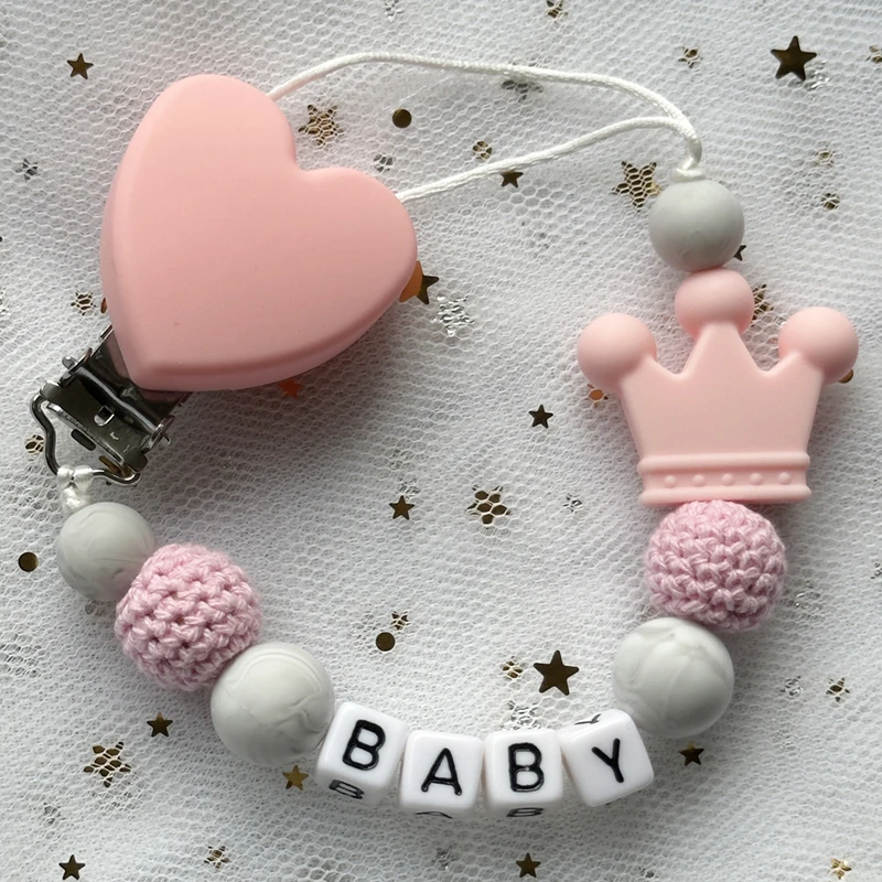 2024 Custom Baby Pacifier Clip Name Handmade Beech Personalized Wooden Chain Silicone Holder Baby Teether Toys Newborn Chew Gift