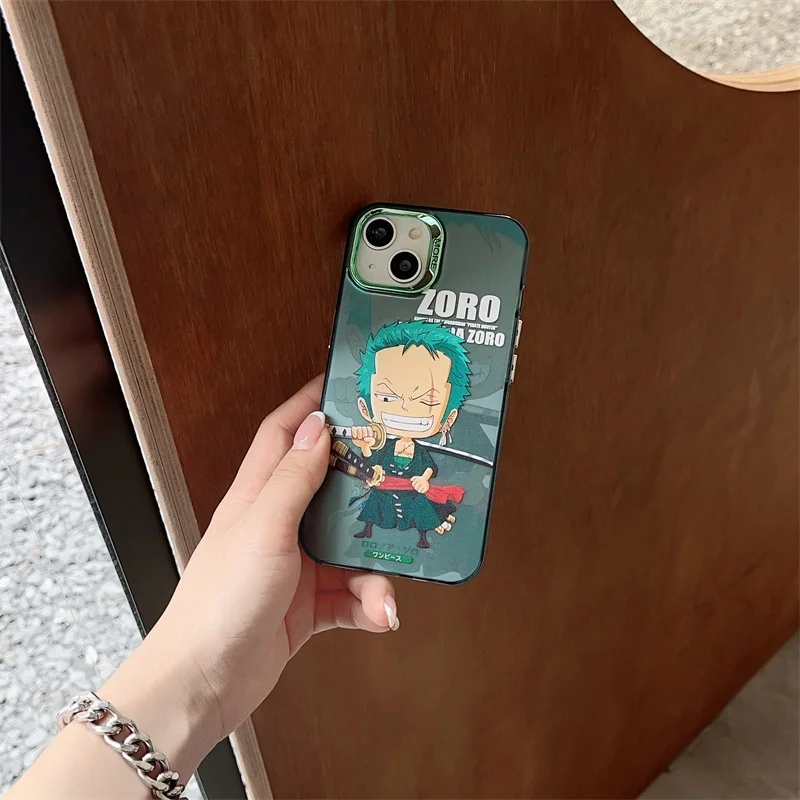 Cute O-One Piece Monkey D. Luffy Roronoa Zoro Nika Anime for IPhone 11 12 13 14 15 Pro Max Plating Lens Shockproof Back Cover