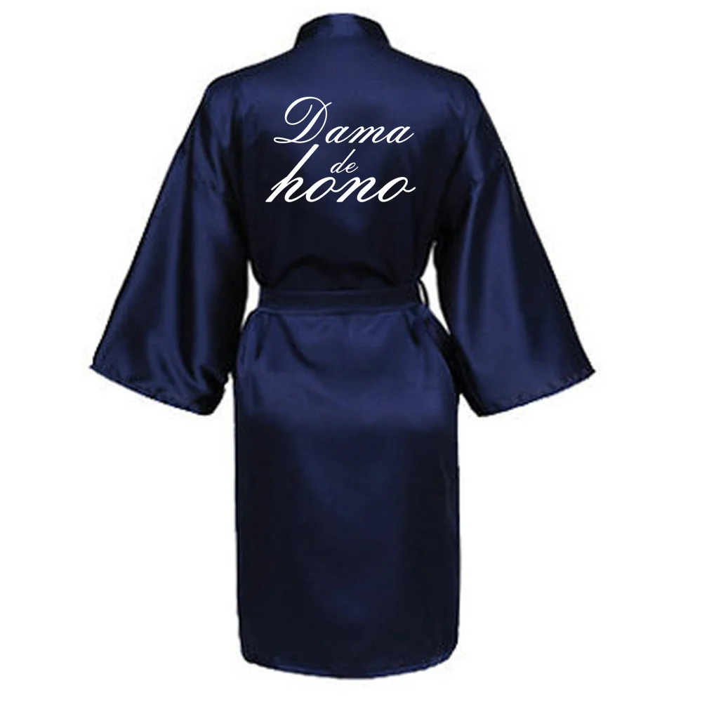 Spanish Women Silk Satin Short Night Printing Robe Kimono Robe Fashion Bath Robe Sexy Bathrobe Femme Wedding Bride Bridesmaid