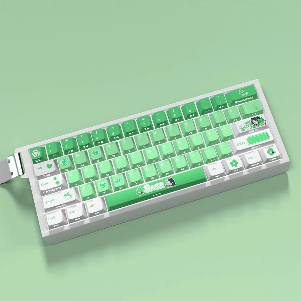 1 Set VALORANT Sage Keycaps PBT Dye Subbed Green Series Key Caps Cherry Profile Side Printed Backlit Keycap For 60/68/87/Made68