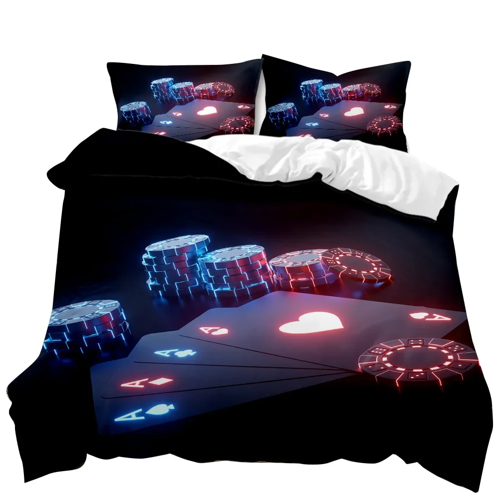 Poker Duvet Cover Set Card Game Bedding Set Gamer Playing Duvet Cover Retro Game Adults Double Queen King Polyester Qulit Cover