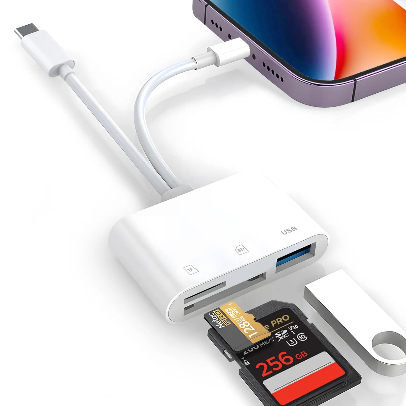 Lector de Tarjetas para iPhone, Lector de Tarjetas de Memoria USB, Visor de Cámara de Caza, Adaptador de Lector de Tarjetas SD TF para Cámara Samsung Xiaomi iPad